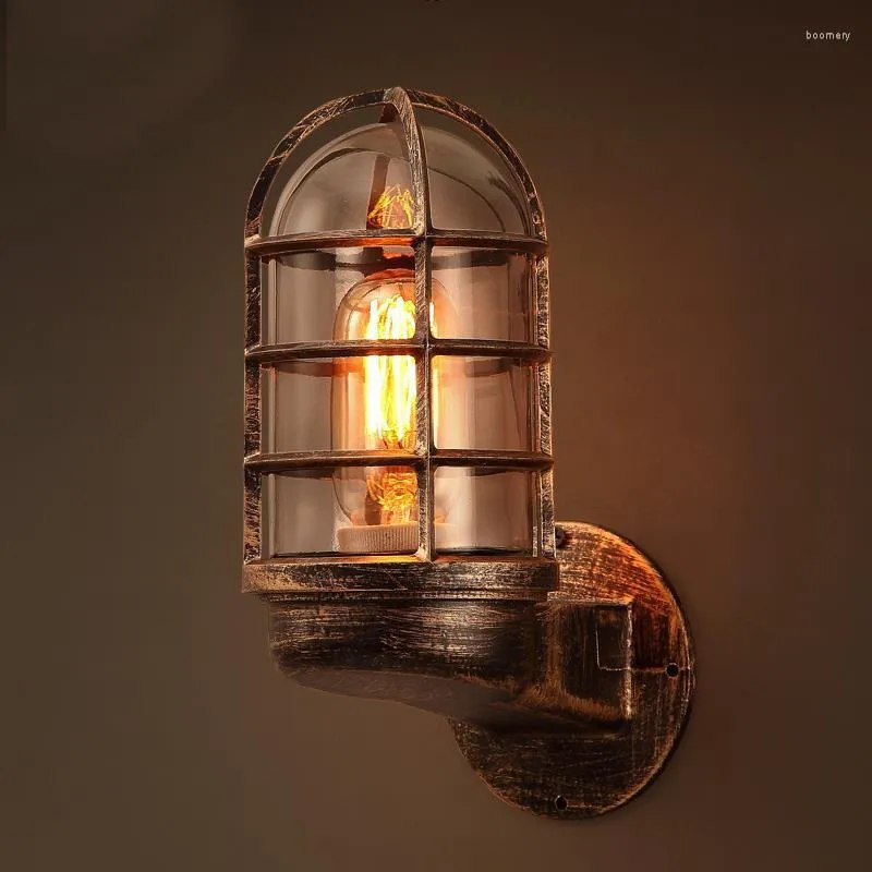 Vägglampa loft retro industriell fågelbur vindkorridor lantern amerikansk land bar glas järnbelysning