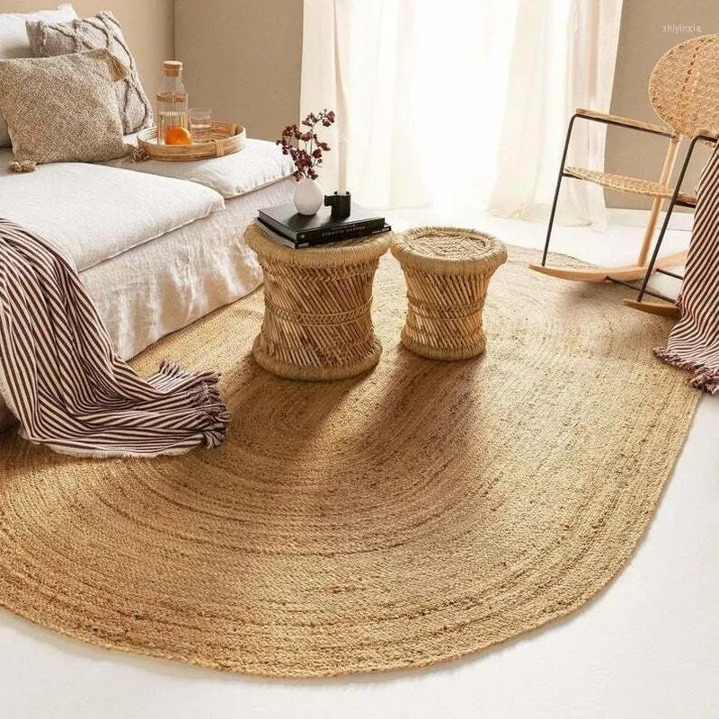 Tapis tapis tissé Jute réversible maison main ovale naturel tapis course extérieur tapis de chiffon