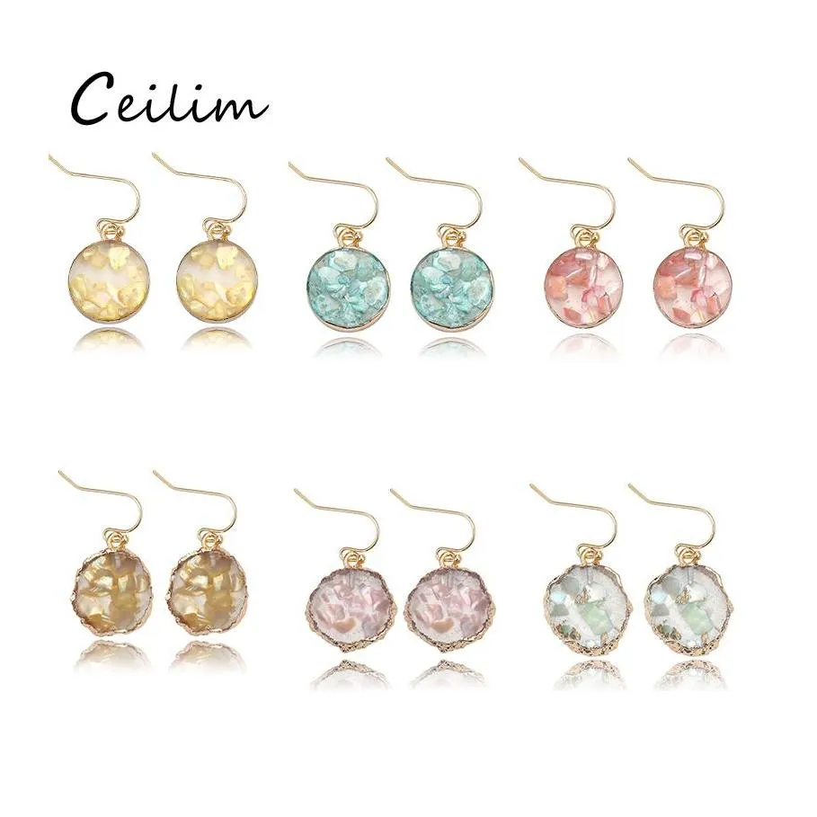 Dangle Chandelier Designer Handmade Colof Shell Paper Sequins Resin Stone Earrings For Women Gold Plating Round Shape Earring Wedd Otcij