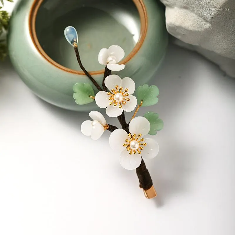Ударные украшения для волос китайское платье ханфу цветочное листовое жемчуг боковые зажимы шпильки