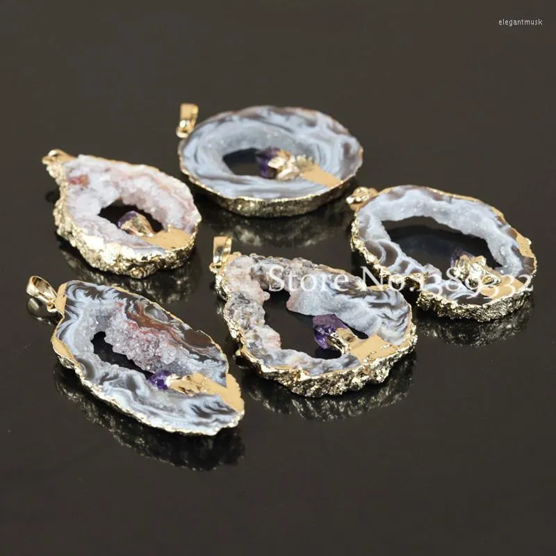 Pendant Necklaces Fashion Natural Geode Quartz Leopard Druzy Nature Slice Stone In Middle Crystal