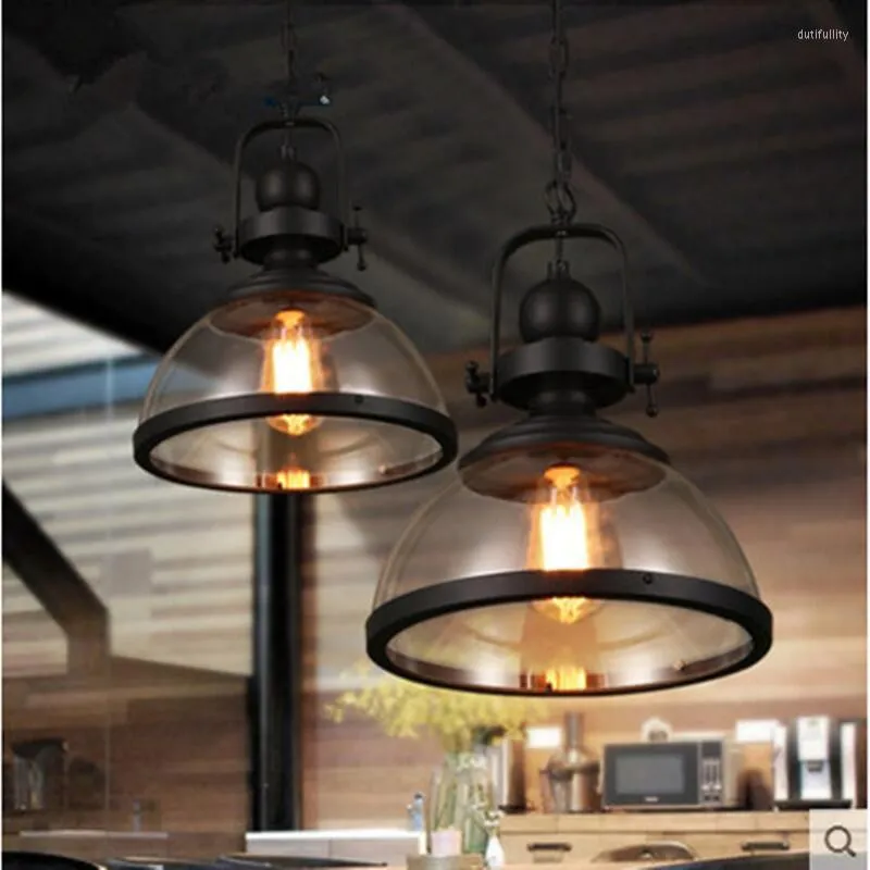 Pendant Lamps Loft Industrial Chandelier Single Head Restaurant Bar Chain Lights Cafe Black Retro Glass Lamp E27 Factory Wholesale