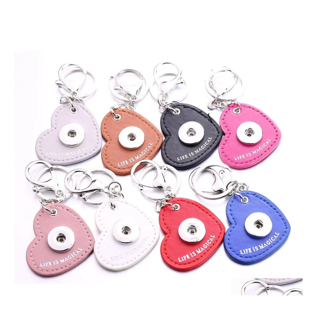 Arts And Crafts Fashion Heart Pu Leather Keychain Jewelry 18Mm Snap Buttons Key Pendant Chain Car Bag Snaps Keyring Drop Delivery Ho Dhnbf