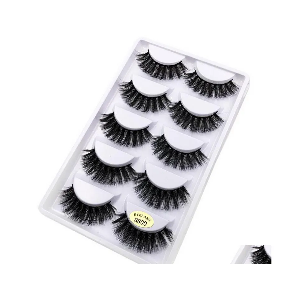 False Eyelashes 5 Pair 3D Mink Lashes Soft Thick Eyelash G800 Crisscross Winged Natural Long No Fall Off Makeup Wholesale Lash Drop Dh7Gy