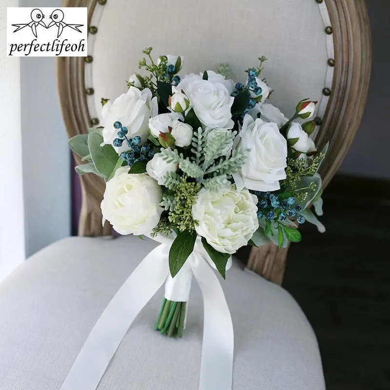 Fiori matrimonio Perfectlifeoh 2023 Bouquet Piante succulente Bouquet da sposa artificiali verdi Donne De Mariage