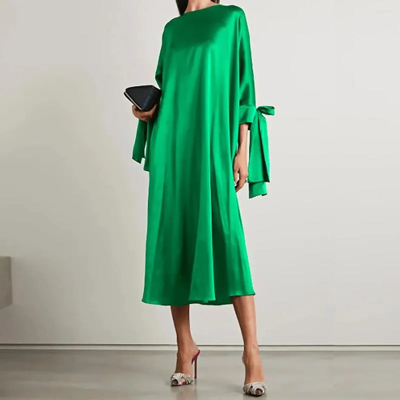 Partykleider Yeezzi Sommer weiblich lässig stilvoll einfarbig Original Urban Bowknot gebundene Ärmel grünes Midikleid für Frauen 2023