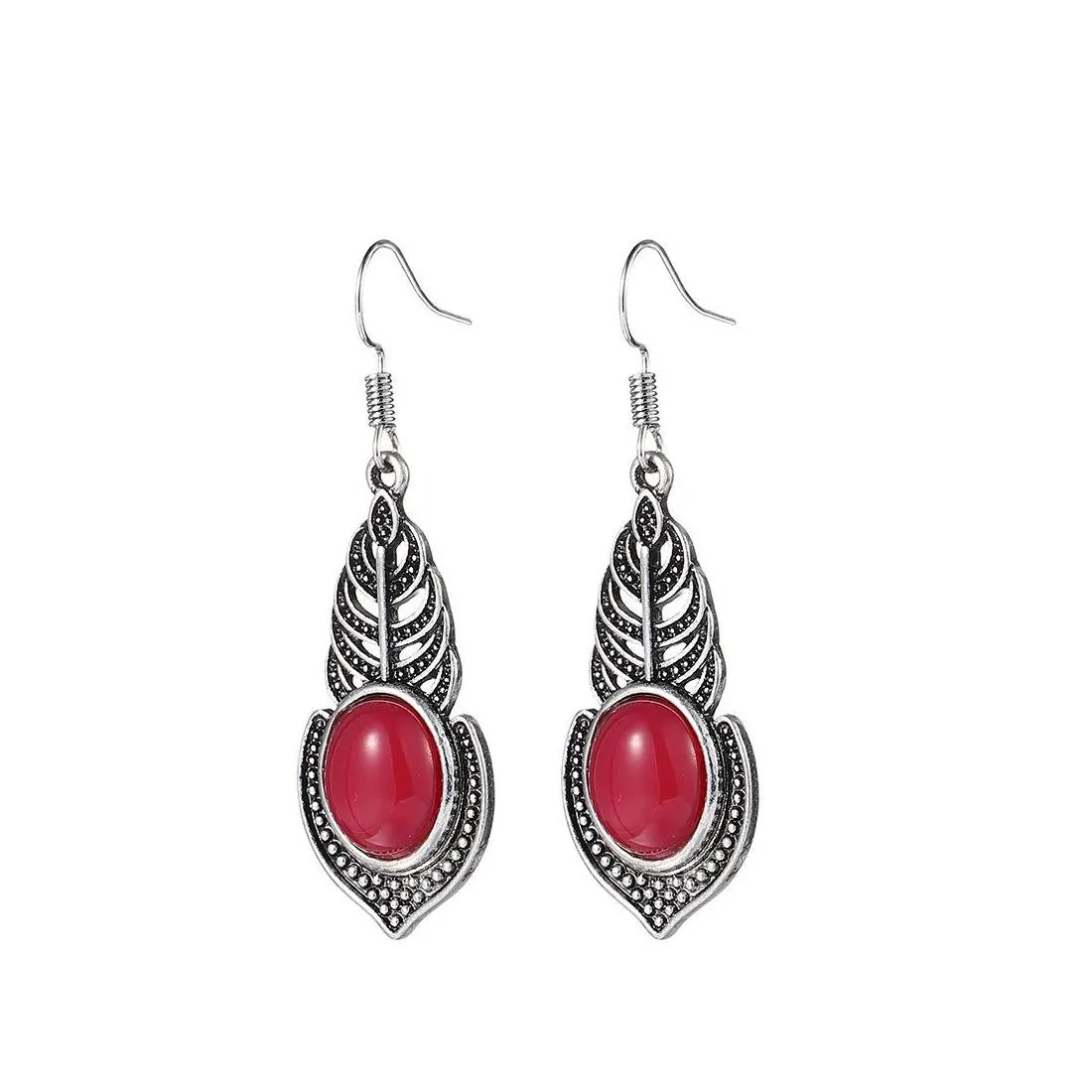 ダングルシャンデリアWhosale Europe Red Jasper Gemstone sier earrings for women girlパーティージュエリードロップ配信DHKTS