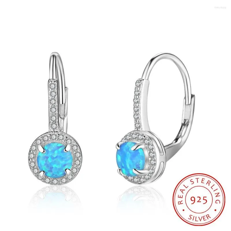 Boucles d'oreilles créoles en argent sterling 925 avec zircone cubique, bijoux en opale synthétique