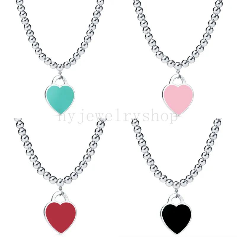 TF Designer Heart Tag Necklace 925 Sterlling Silver Jewelry Monamel Design Wedder Wedding Base Valentine Bead 4mm 032