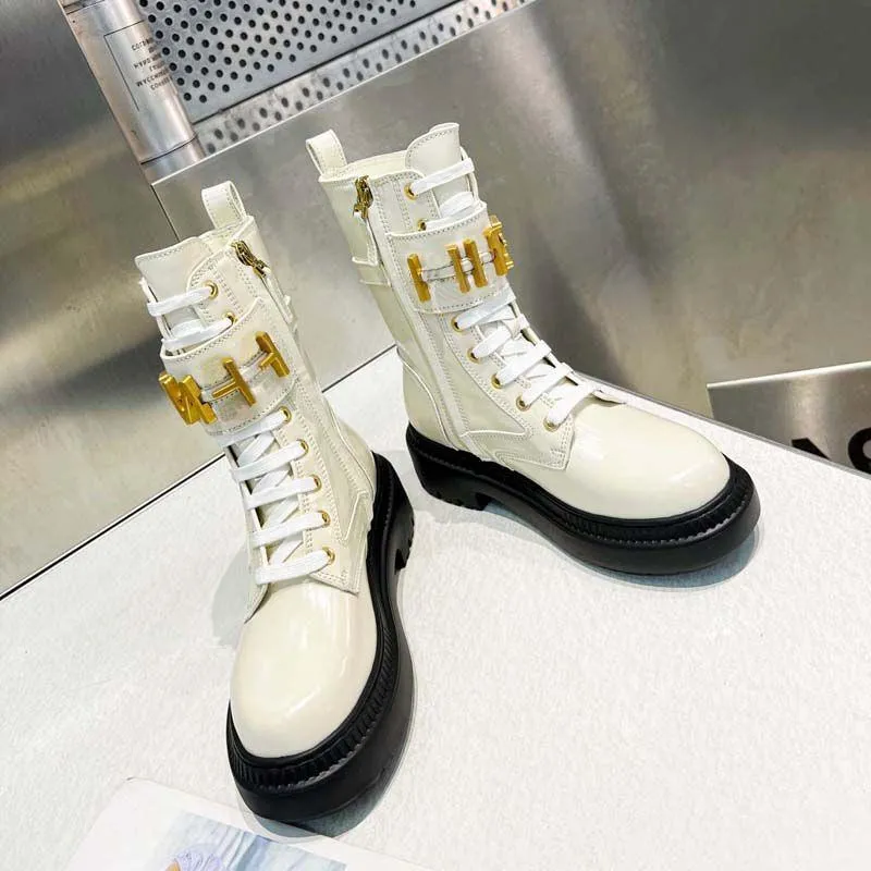 DHgate.com:Designer Cowhide Gold Buckle Low-Heel Lace-Up Fashion 