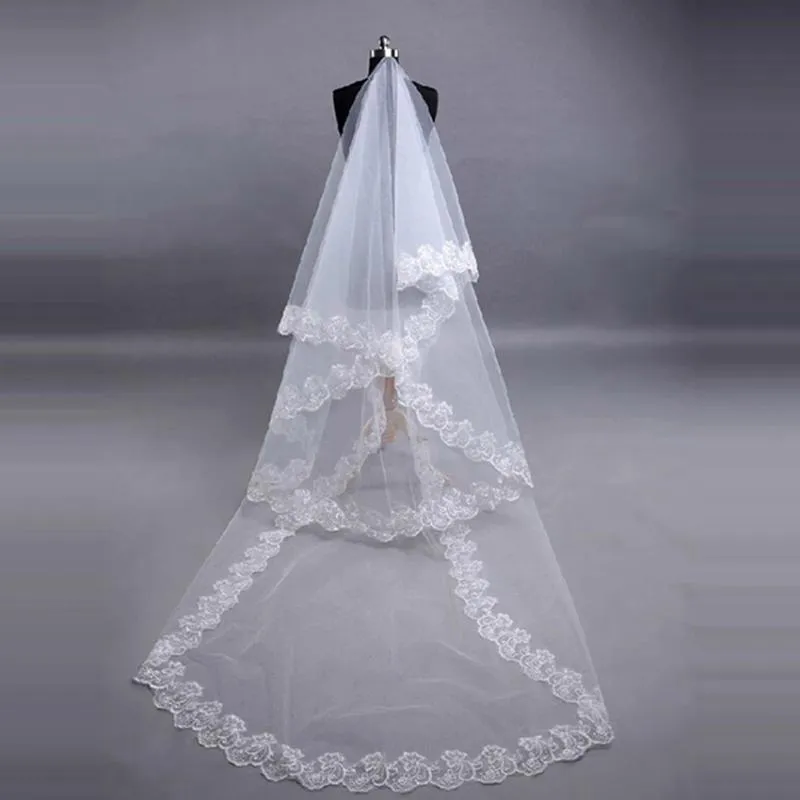 Bridal Veils White Lace Long Wedding Dress Vestido De Noiva Covers Head