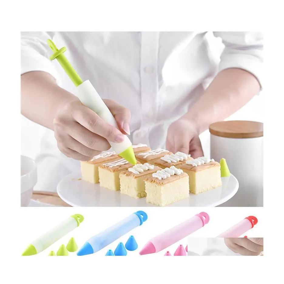 Cake Tool Sile Food Writing Pen Chocolade Decoreren Schimmel Cream Cook Cookie Pi Pi Bate Nozzles Keukenaccessoires Drop Lever DHFPX