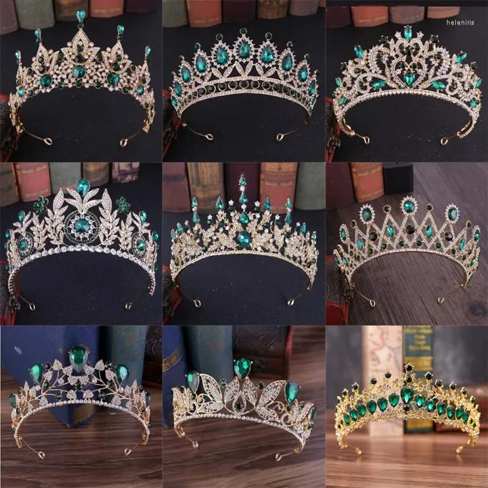 Haarschmuck, luxuriöser grüner Kristall, Barock-Diadem, Strass, Brautkronen und Tiaras, Stirnband für Hochzeit, Party, Abschlussball, Festzug, Zubehör