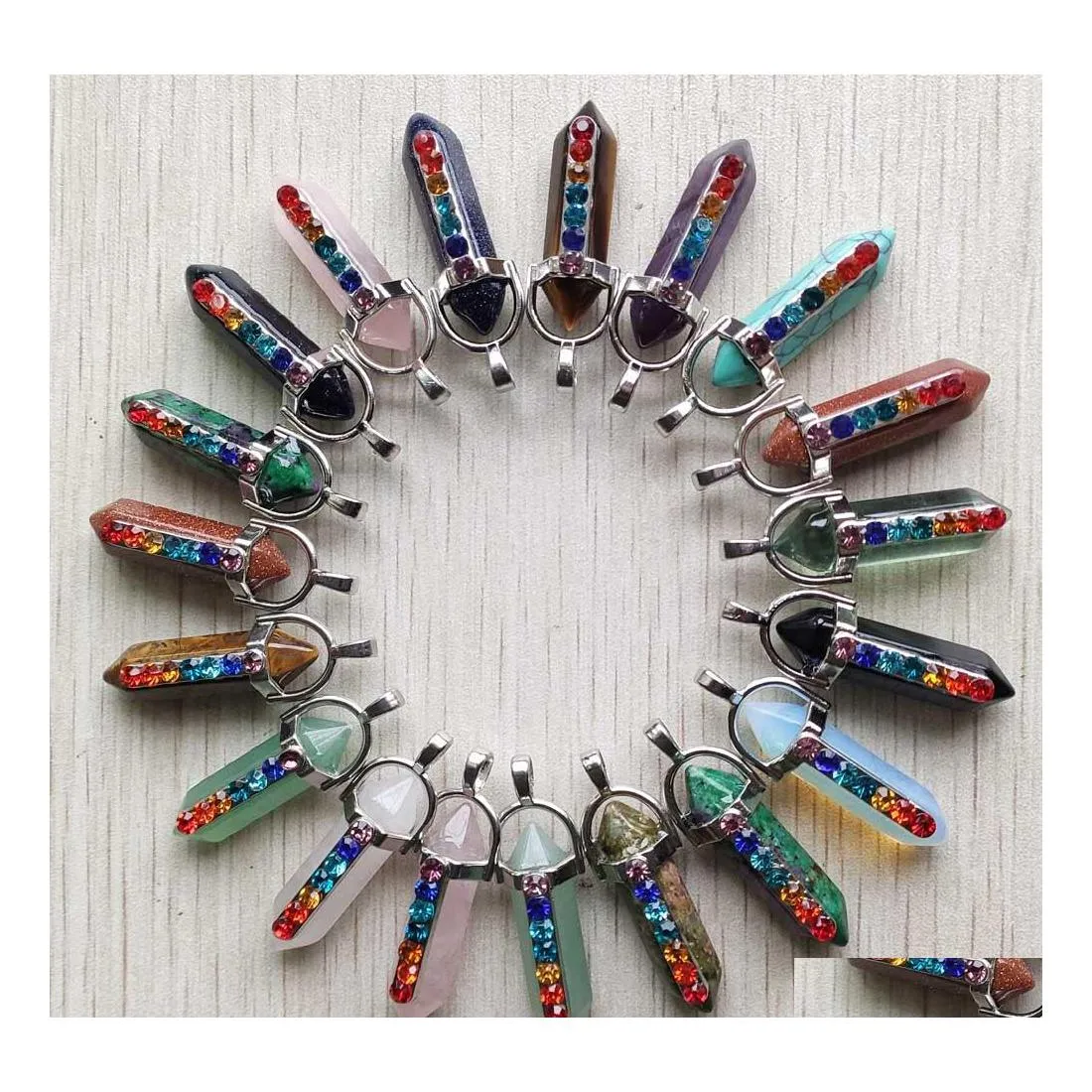 Charms Natural Stone 7 Chakra Reiki Pillar Pond Pingndum Pinging for Jewelry Making Wholesale Drop Drop Entrega componentes DHMLH