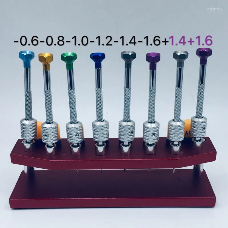 Onarım Kitlerini İzle 8pcs Tornavidalar Metal Taban Stand Seti 0.6 0.8 1.0 1.2 1.4 1.6mm Yuvalı Çapraz Saatçi Araçları