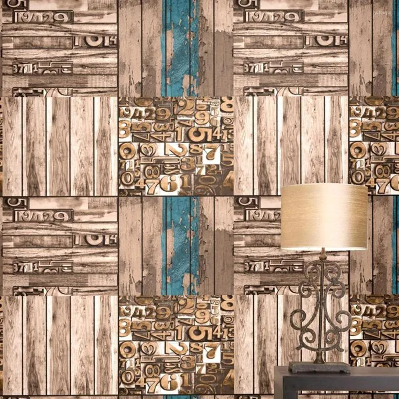 Wallpapers Retro Old Industrial Wind Imitation Wood Wallpaper Restaurant Bar Clothing Store Cafe Panel Wall Paper Papel De Parede