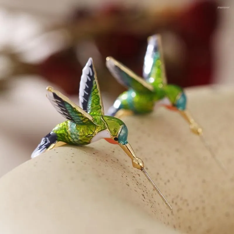 Hoop örhängen mode flygande kolibri målning olja fågel djur smycken söt kvinnlig bröllopsfest gåva