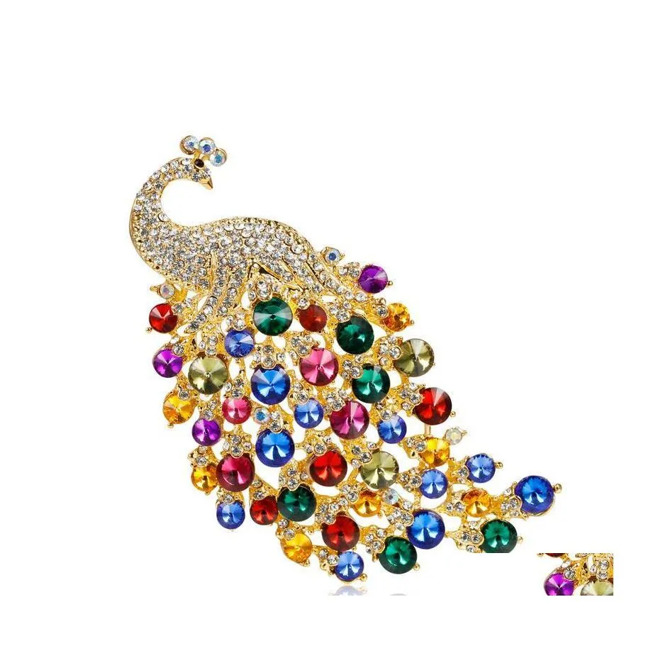 Stift broscher mode rhinestone peacock f￥gel kvinnor sk￶nhet djur br￶llop party kontor brosch stift g￥vor sl￤pp leverans smycken otlz8