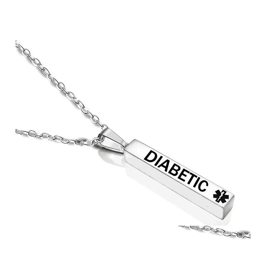 Pendant Necklaces Diabetic Medical Alert Necklace Stainless Steel Wishing Pillar Columnar Disease Women Men Jewelry Drop Delivery Pen Otzv3