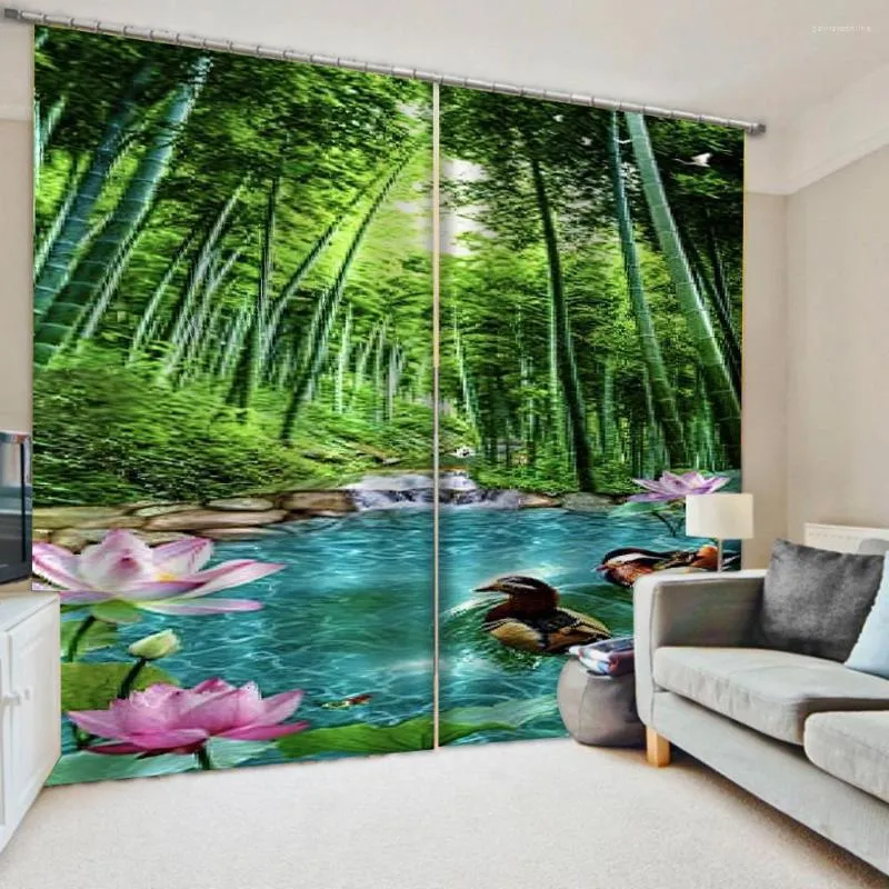 Vorhang, moderne Heimdekoration, Verdunkelung, 3D-stereoskopische, lebensechte grüne Bambusvorhänge