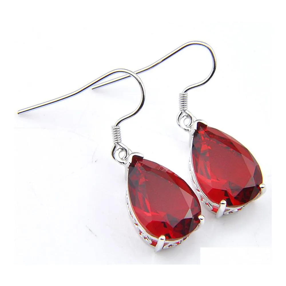 Dangle Lustre Grande Promotion Style Vintage Goutte D'eau Rouge Grenat Gemmes Sier Tone Déco Zircon Femmes Cadeau De Vacances Boucles D'oreilles Livrer Dh6Ym