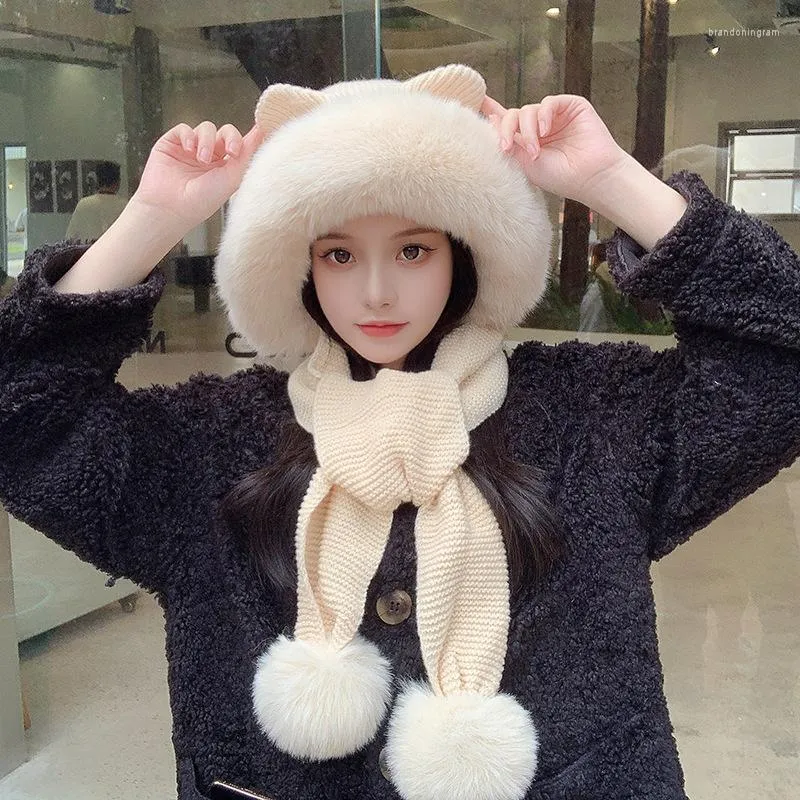 Boinas de boinas de inverno super quente chapéu feminino lenço de orelha fofa