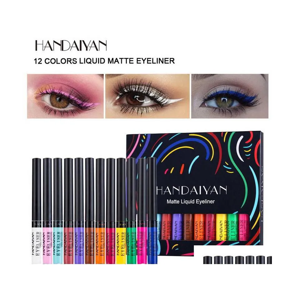 Eyeliner handaiyan färgad flytande set regnbåge eyeliners sätter 12 färger snabb torr lätt att bära ögon makeup droppleverans hälsa skönhet dhh24