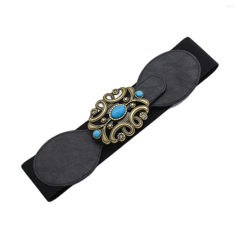 Cintos elegantes decoração turquesa de fivela elástica feminina feminina feminina de cintura larga cintura casual plus size cummerbunds