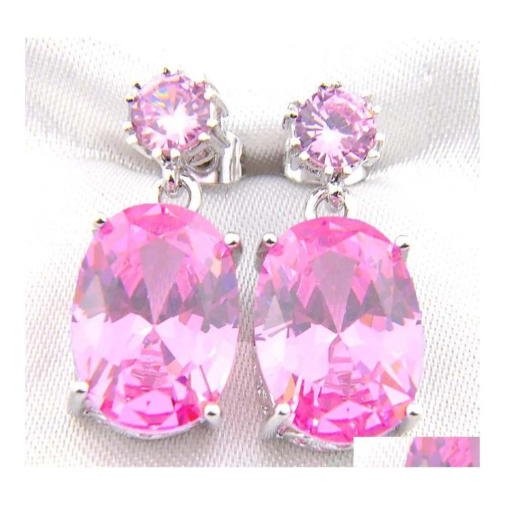 Charme Pour Femmes Bijoux Boucles D'oreilles Luckyshine 925 Sterling Sier Plaqué Rose Kunzite Gems Mariages Engagemets Boucle D'oreille Zircon Drop Delive Dhfkj