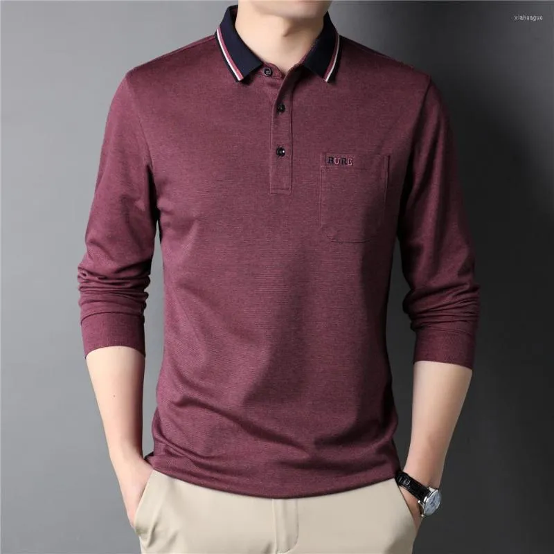Men's Polos Brand Arrival Solid Color Pocket Long Sleeve Polo-Shirt Men Clothing Cotton Business Casual T-Shirt Homme Top Z5115