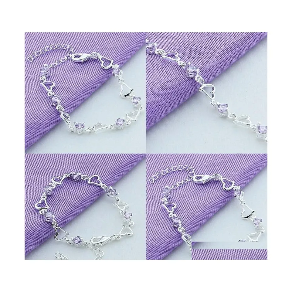 Link Chain 925 Sterling Sier Heart Purple Zircon Bracelet For Women Jewelry Engagement Party Christmas Gift 1202 T2 Drop Delivery Br Dhpke