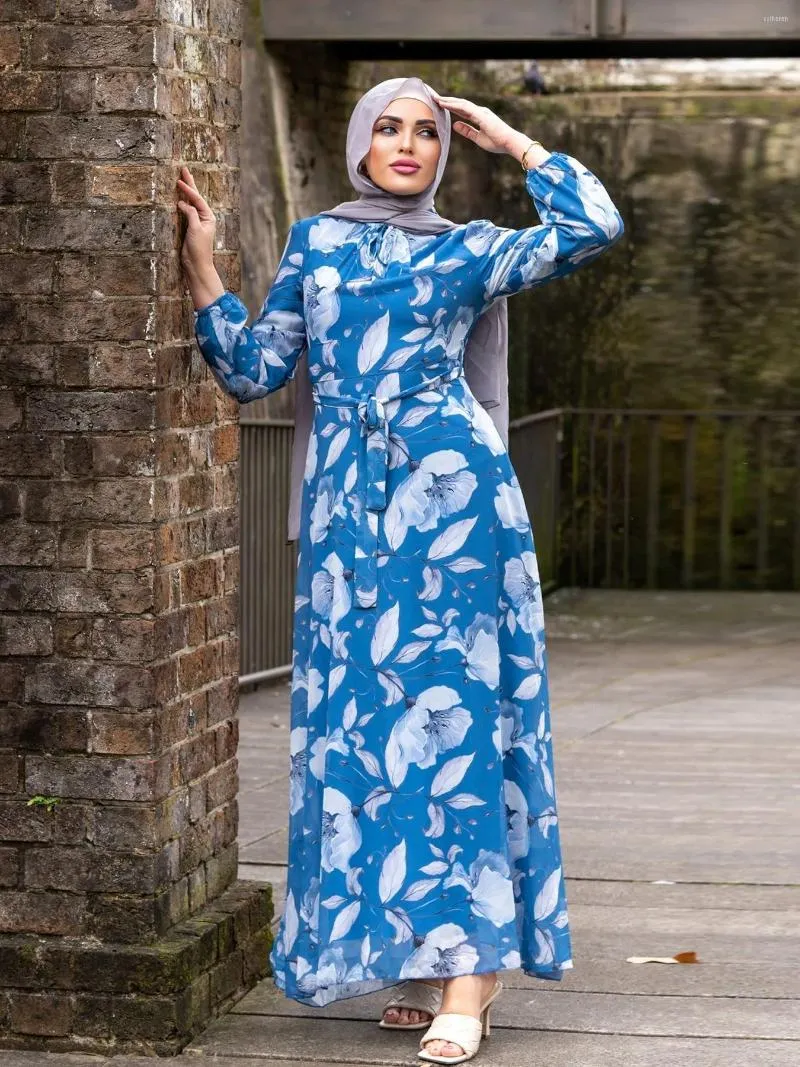 Floral Printed Muslim Abaya Dress Elegant Long Ethnic Maxi Dress