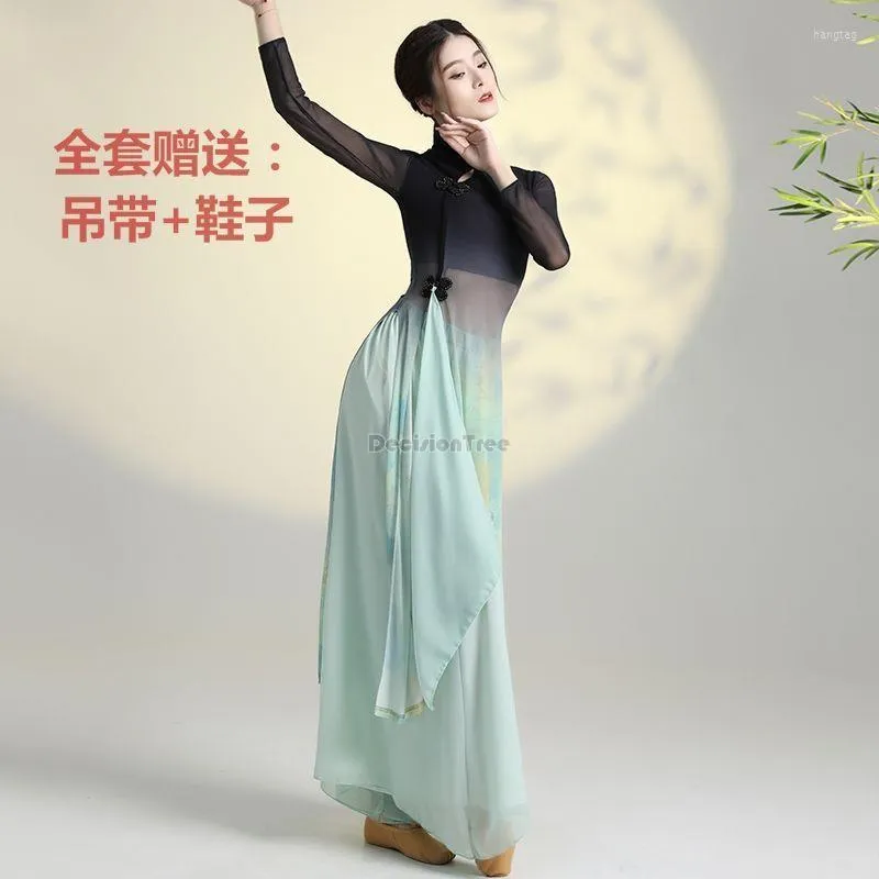 Abbigliamento da palcoscenico 2023 Danza classica Cheongsam Donna che scorre Abito in stile cinese Performance di garza Allenamento quotidiano retrò