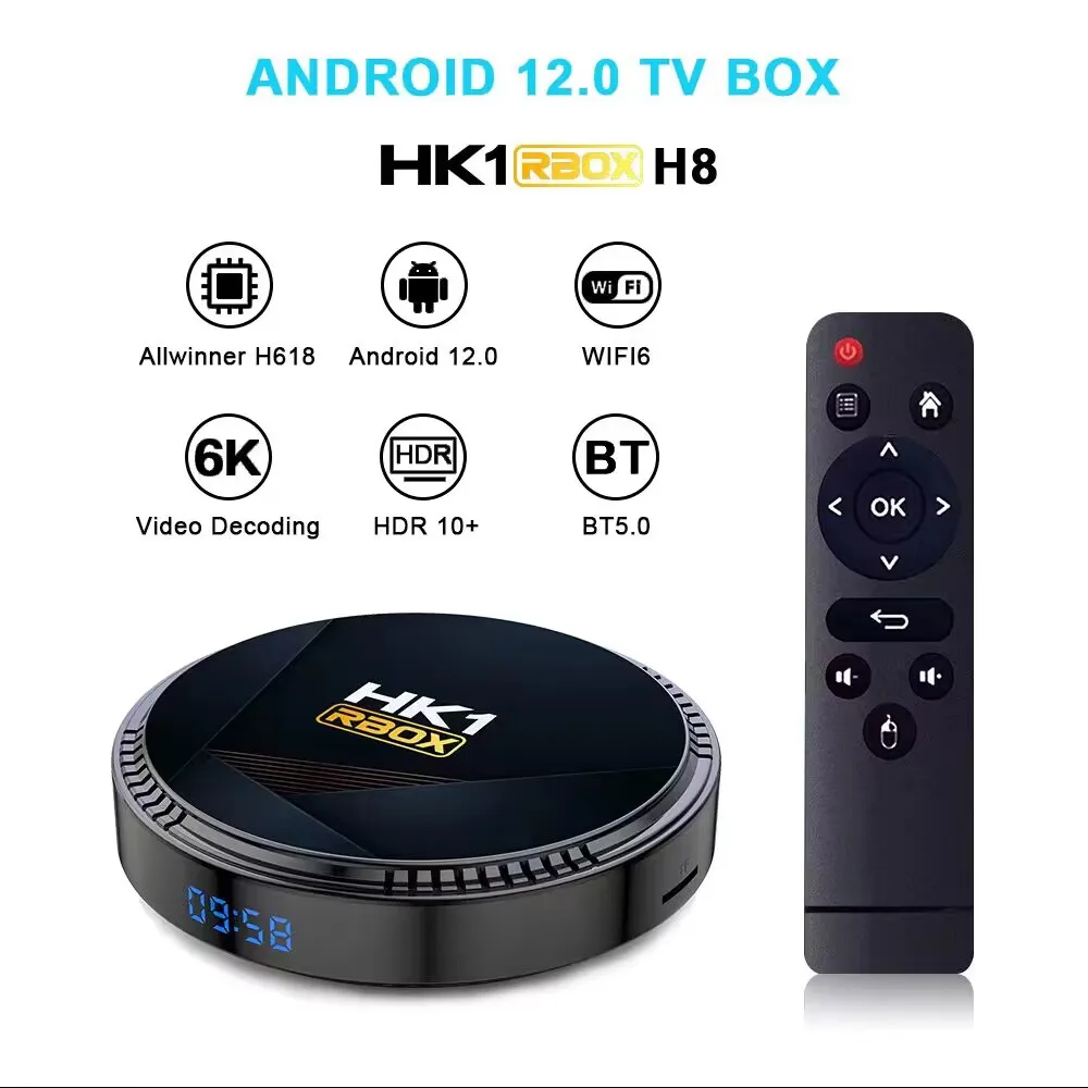 HK1 RBOX H8 TV Box android 12 Allwinner H618 4G 32G 64G 128G WIFI6 4K BT5.0 double bande wifi décodeur android tvbox