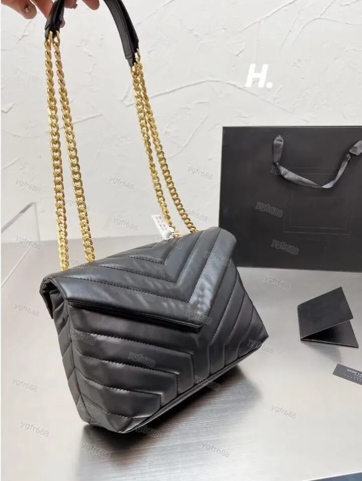 LOULOU diseña bolsos bolsos moda mujer de lujo cadena de cuero bolsos de hombro Lady Clutch bolso cadenas de oro Crossbody Bolsos monedero 29 cm con caja