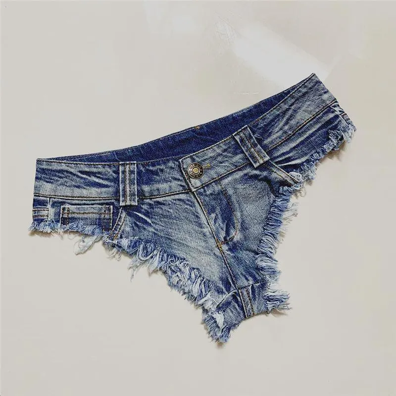 Womens Summer Sexy Low Waist Denim Shorts: Cotton Bikini Bottom