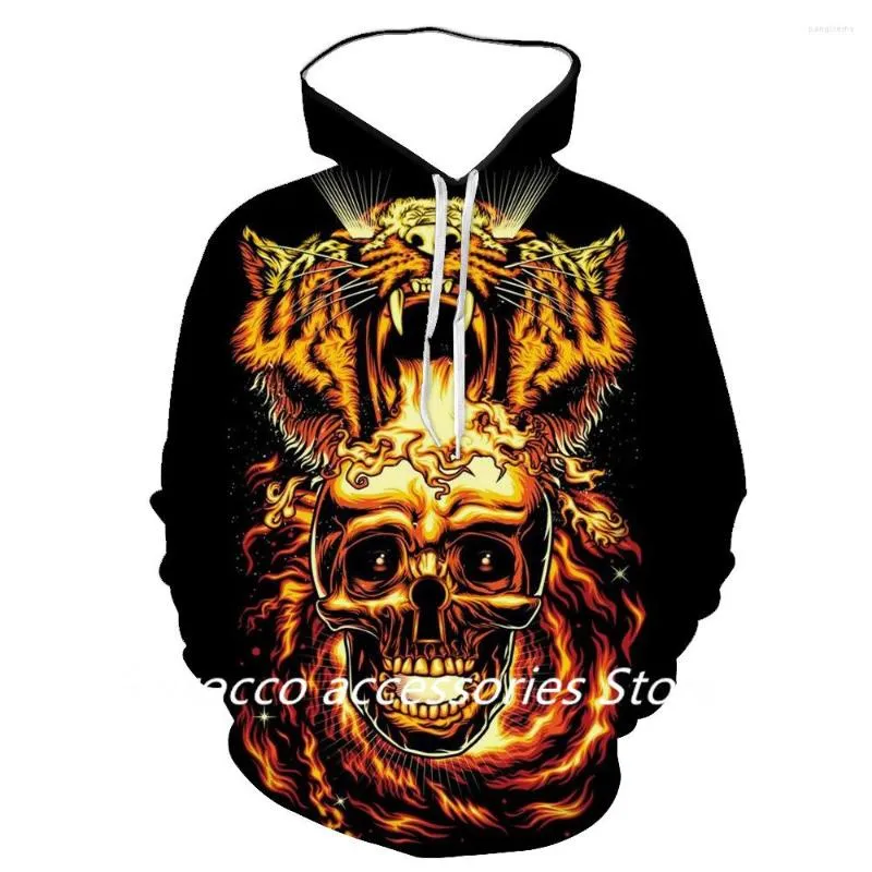 Herren Hoodies Herbst Und Winter Europäische Amerikanische Persönlichkeit Tiger Schädel 3D Druck Mode Hip-Hop Casual Street Hoodie