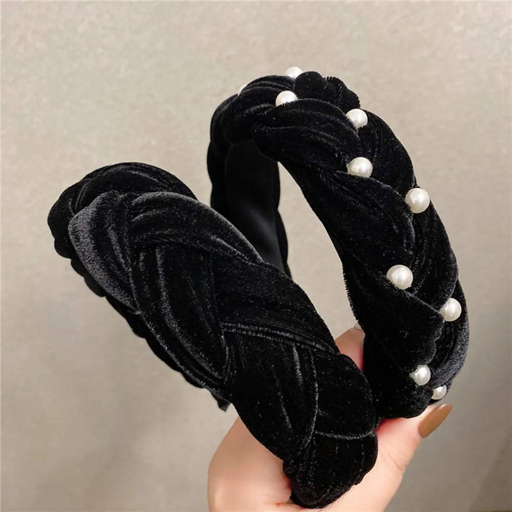 Fashion Hair Hoop Hairs Ribbon Bands for Women Girls Flower Solid Color Pannband Pärl Brett hårband Hårtillbehör Huvudbonader 1391