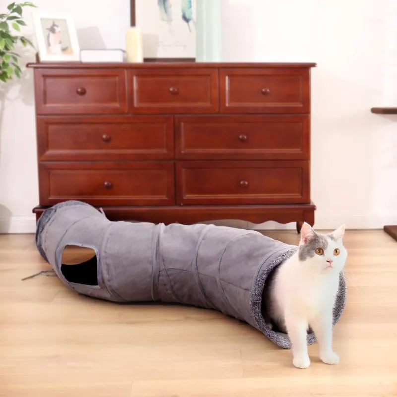 Cat Toys Funny Play Tunnel Foldbara 2 hål 130 cm Crinkle Sound med Ball Kitten Toy1