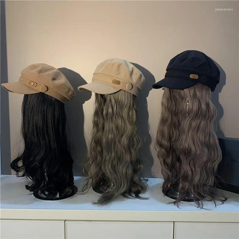 Berets 202312-SHI Chic Drop Fashion Hat Pathwork Long Curly False Hair Service Women Leisure Capors Cap