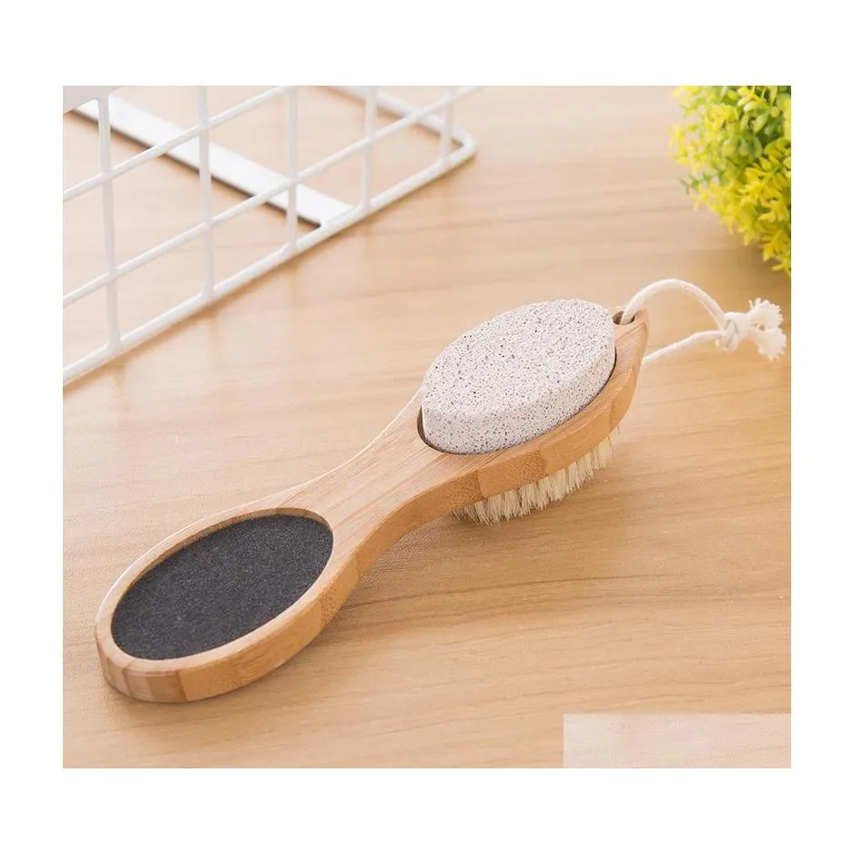 Escovas de banho esponjas Scrubbers Brush Pouco Pumice Arquivo de Rasp Stone Esfoliando a Ferramenta de Pedicure Bamboo 4 Em 1 mtifuncional scr dhsxk