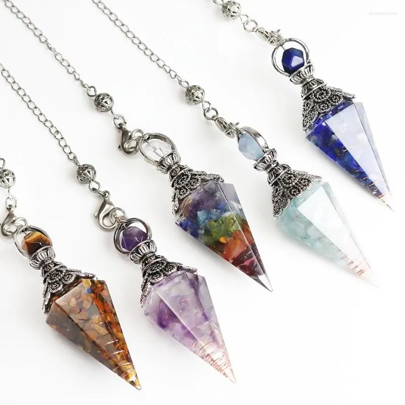 Hänghalsband Natural Stone Pendulum 1pc Six Sided Ametussss Crystal Conical Small Ball 7 Chakra Gift Smycken Healing Stones