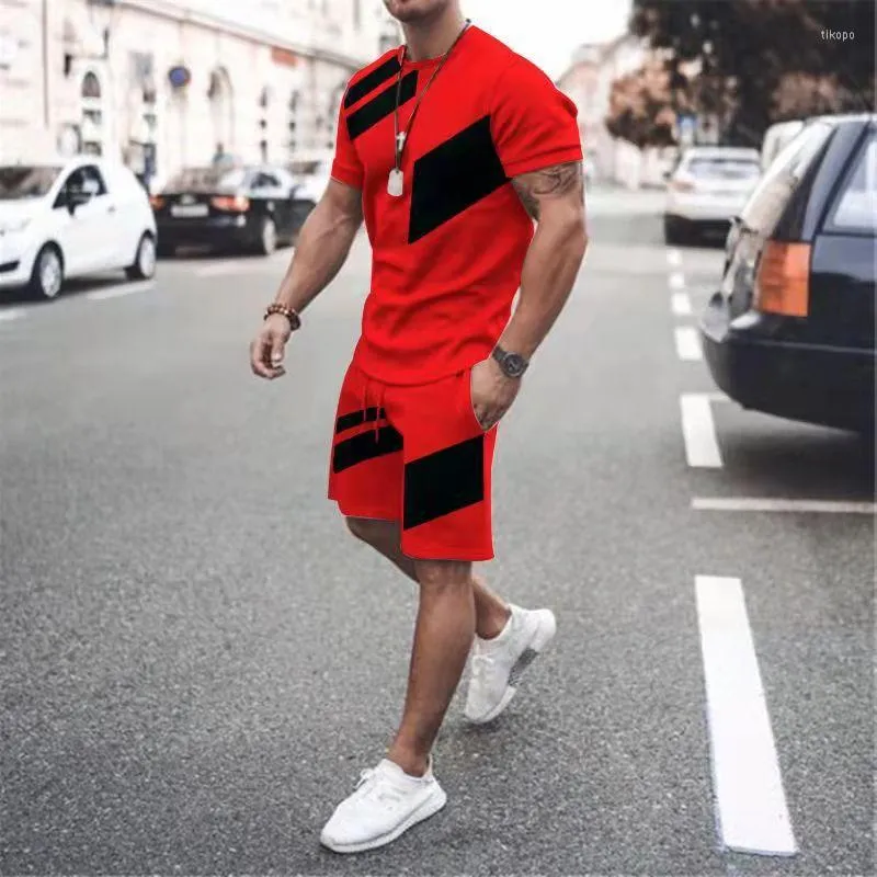 Men's Tracksuits 2023 Summer Fashion Men's Shorts Loose Round Neck Short-sleeved T-shirt Color Matching Casual Suit