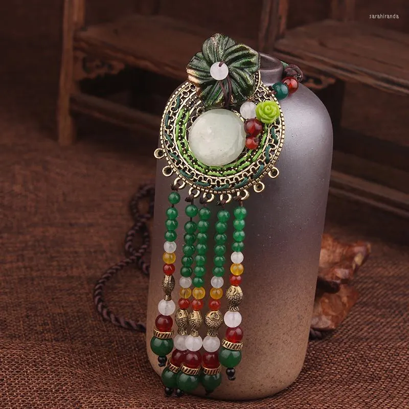 Tour de cou fait à la main tressé mode Vintage bohême collier vert femmes gland bijoux ethnique Nature pierres fleurs