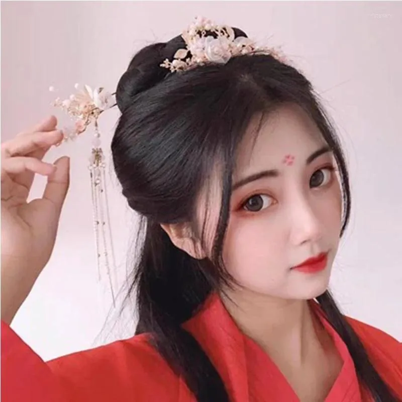 Ensemble de collier et boucles d'oreilles de Style chinois, épingle à cheveux en perles roses, peigne à cheveux, vêtements Xiuhe, accessoires de coiffure Hanfu, bijoux