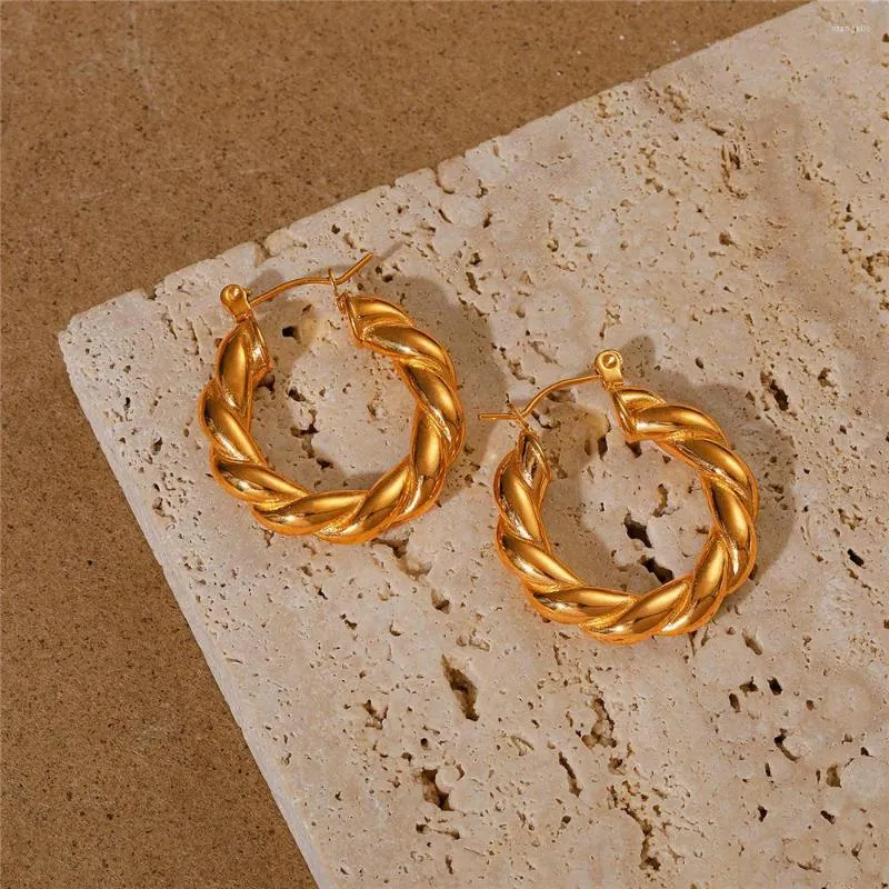 Hoop Ohrringe BOAKO 25mm Metall Twist Kleine Gold Farbe Schmuck Edelstahl Mode Chic Trendy Täglichen Zubehör Frauen 2023