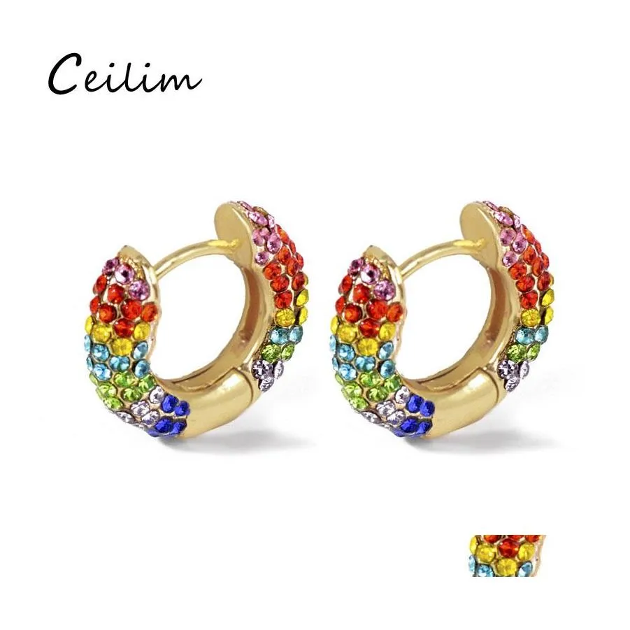 Hoop Huggie Summer Rainbow Colorf Pave Crystal Earrings Cooper Mini Earring For Women High Quality Party Classic Jewelry Drop Deliv Ot5Hx