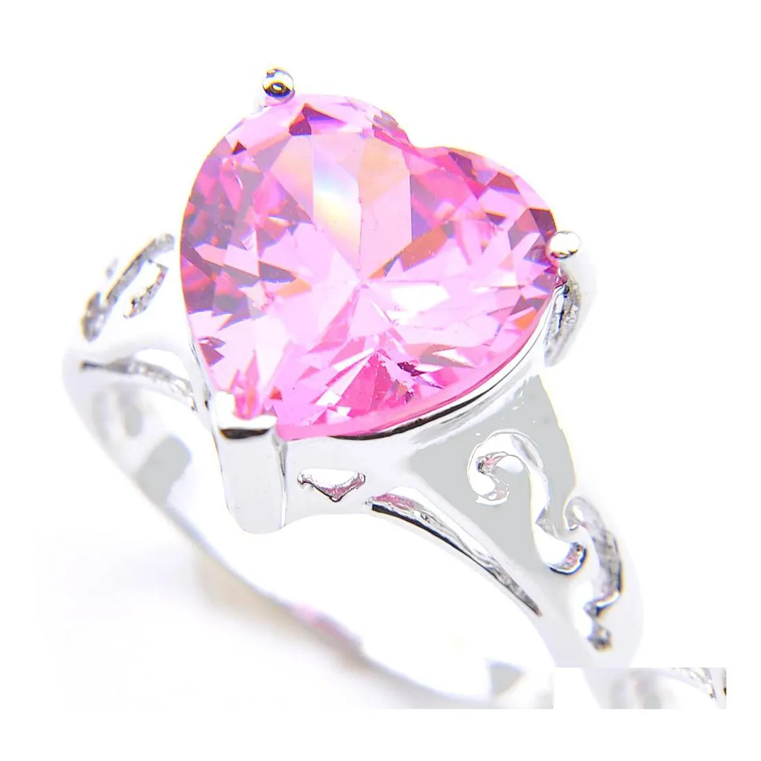 Solitaire ring 5 stcs lot mode charme love heart roze kunzite edelstenen 925 sterling sier vergulde meisjes ringen sieraden drop levering dhjgo