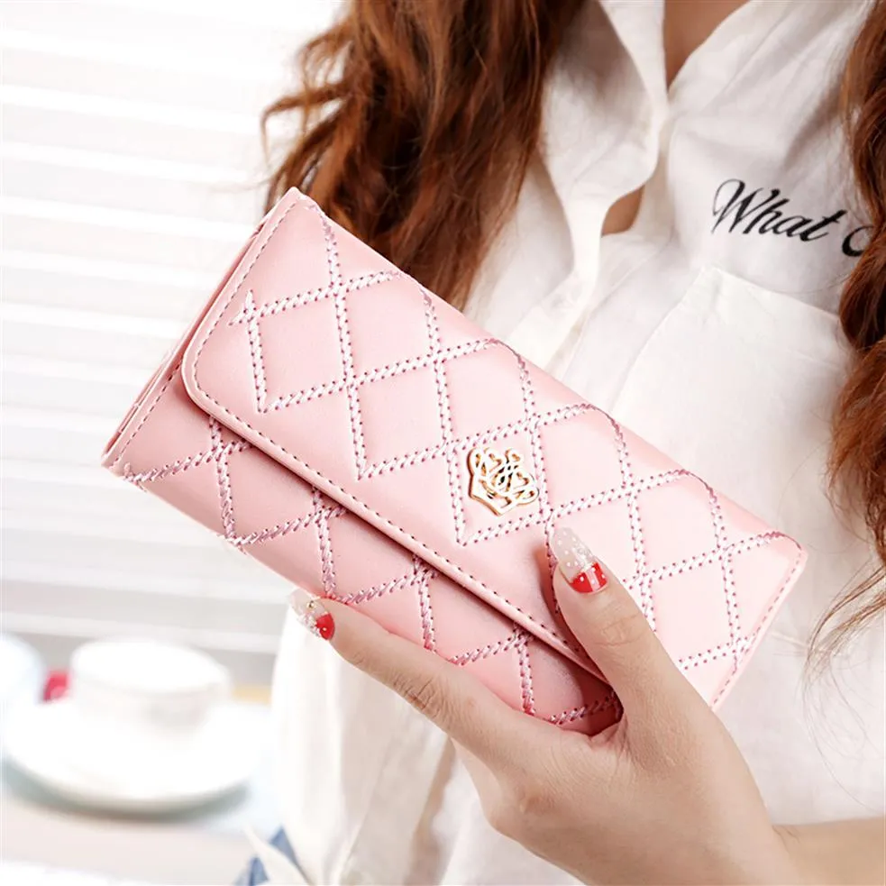 Womens Wallets Purses Plaid PU Leather metal crown Long Wallet Hasp cell Phone Pocket Card Holders ladies Wallets Purse Money Coin267w