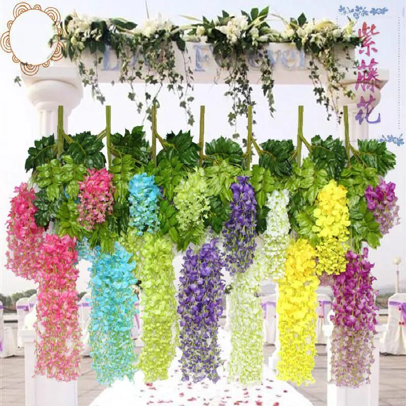 Dekoratif çiçekler 12pcs simülasyon wisteria çiçek ipek yapay asma ortanca rattan diy düğün dekorasyonu duvar asma el